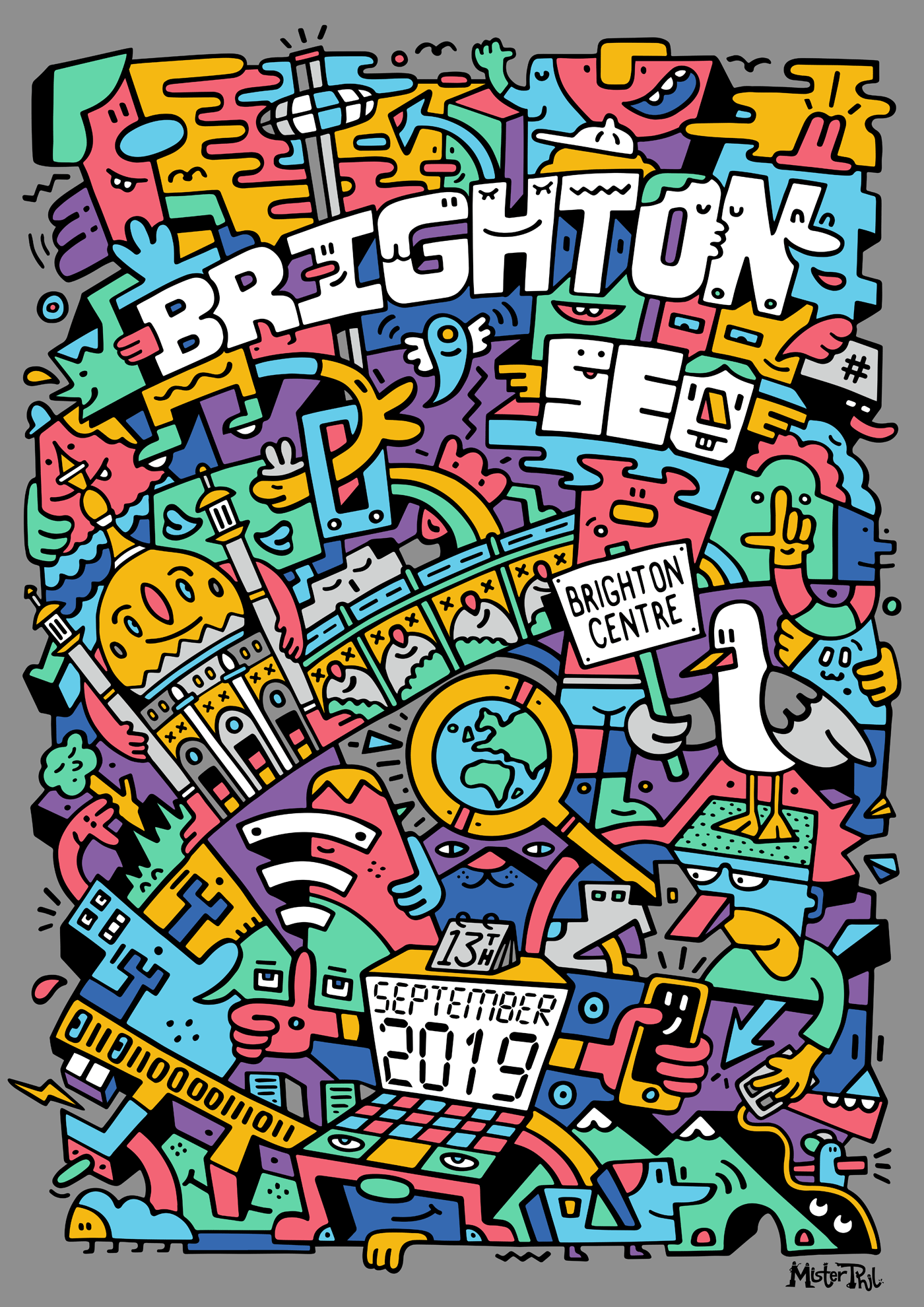 Brighton SEO Conference Poster Print Mister Phil Illustration