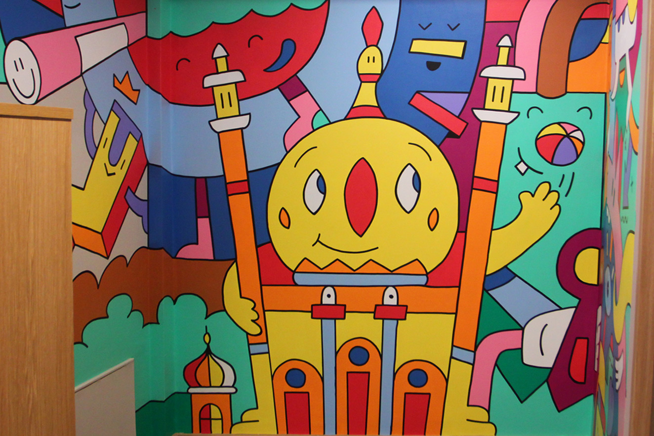 Hand Painted Mural in Brighton Branch of Royal Bank of Scotand by Mister Phil Illustration Artist