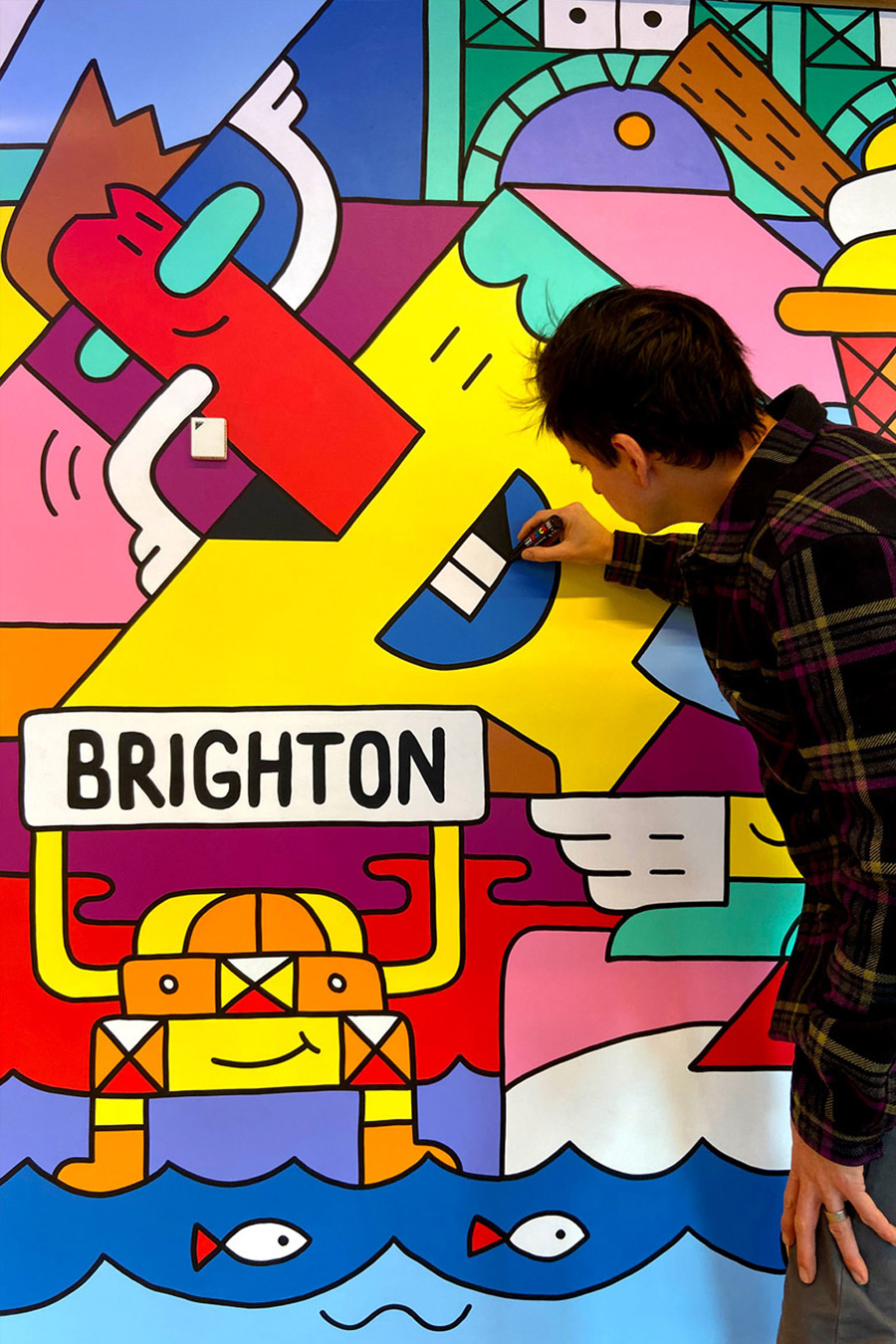 i360 Character from a Hand Painted Mural in Brighton Branch of Royal Bank of Scotand by Mister Phil Illustration Artist