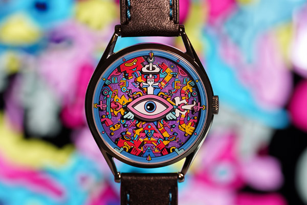 Mr Jones Wacth design by Midter Phil ILlustration - unique watch, colourful, chatoic